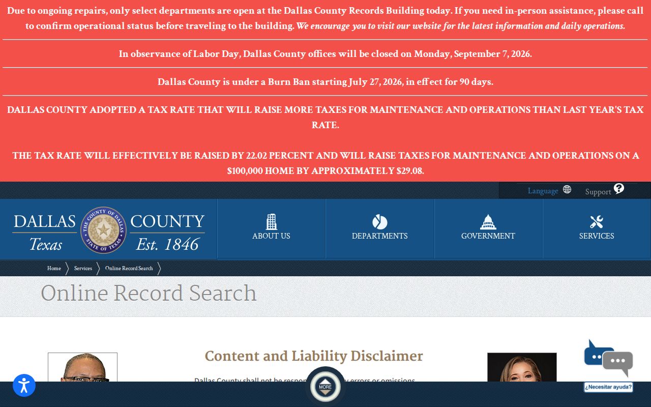 Richardson resident lookup Dallas County court record search routes