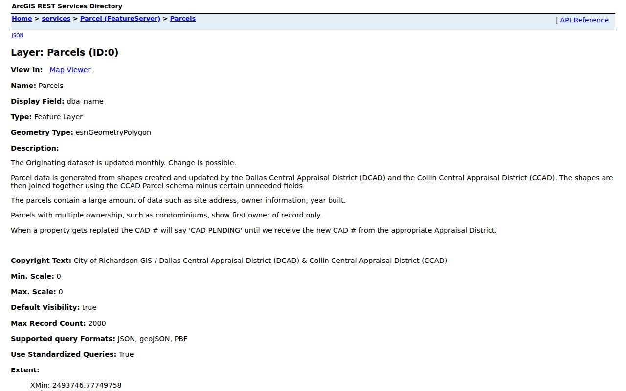 Richardson neighbors lookup parcel feature layer